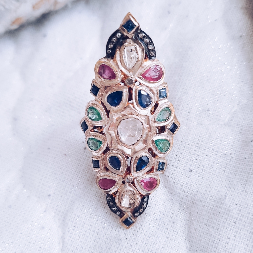Vintage Ruby Emeralds Sapphires Ring Diamond 7